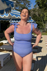 UNE PIECE-Classic Square Neck COBALT BLUE GINGHAM