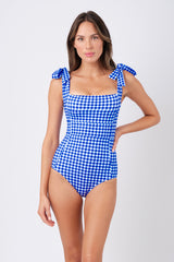 UNE PIECE-Classic Square Neck COBALT BLUE GINGHAM