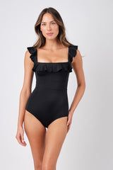 UNE PIECE-Classic Square Neck with Frill BLACK