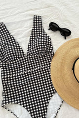 UNE PIECE-Classic V-Neck One Piece BLACK GINGHAM