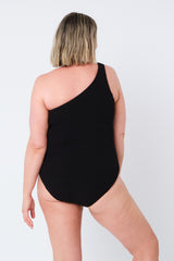 UNE PIECE-Crinkle Cut One Shoulder One Piece BLACK