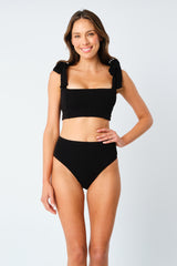 UNE PIECE-Crinkle Cut Square Neck Bikini Bralette BLACK