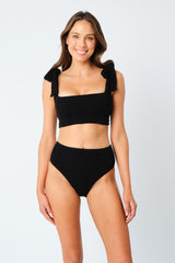 UNE PIECE-Crinkle Cut Square Neck Bikini Bralette BLACK