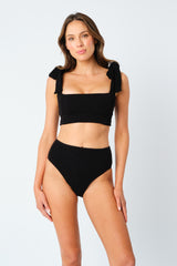 UNE PIECE-Crinkle Cut Square Neck Bikini Bralette BLACK