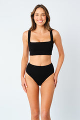 UNE PIECE-Crinkle Cut Square Neck Bikini Bralette BLACK