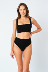 UNE PIECE-Crinkle Cut Square Neck Bikini Bralette BLACK