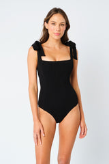 UNE PIECE-Crinkle Cut Square Neck One Piece BLACK