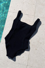 UNE PIECE-Crinkle Cut Square Neck One Piece BLACK