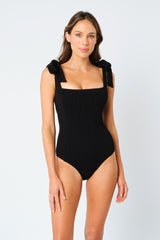 UNE PIECE-Crinkle Cut Square Neck One Piece BLACK