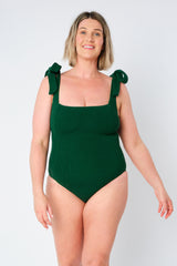 UNE PIECE-Crinkle Cut Square Neck One Piece FOREST GREEN