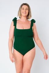 UNE PIECE-Crinkle Cut Square Neck One Piece FOREST GREEN
