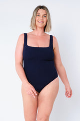 UNE PIECE-Crinkle Cut Square Neck One Piece NAVY