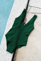 UNE PIECE-Crinkle Cut V-Neck One Piece with Ring FOREST GREEN
