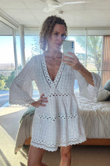 UNE PIECE-Embroidered Kaftan Dress WHITE