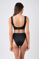 UNE PIECE-High-Cut High-Waisted Bikini Bottom BLACK