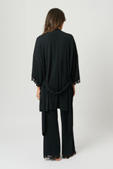 UNE PIECE-Lace Trim Modal Full Length Pyjama Set BLACK
