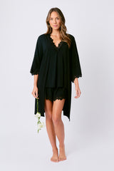 UNE PIECE-Lace Trim Modal Robe BLACK