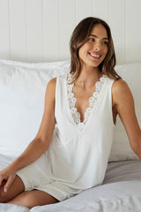 UNE PIECE-Lace Trim V-Neck Nightie IVORY