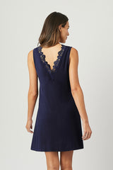 UNE PIECE-Lace Trim V-Neck Nightie NAVY