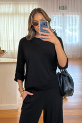 UNE PIECE-Lounge Long Sleeve Crew Neck Top BLACK