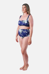 UNE PIECE-Never Say Never High-Waisted Bikini Bottom LONDON BOTANICAL NAVY