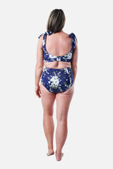 UNE PIECE-Never Say Never High-Waisted Bikini Bottom LONDON BOTANICAL NAVY