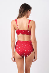 UNE PIECE-Never Say Never High-Waisted Bikini Bottom POLKA ROUGE TEXTURE