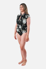 UNE PIECE-Original Sexie Rashie Cap Sleeve LONDON BOTANICAL BLACK