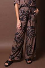 UNE PIECE-Palazzo Pants PALM SILHOUETTE CHOCOLATE