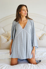 UNE PIECE-V-Neck Nightie with Piping GREY MARLE