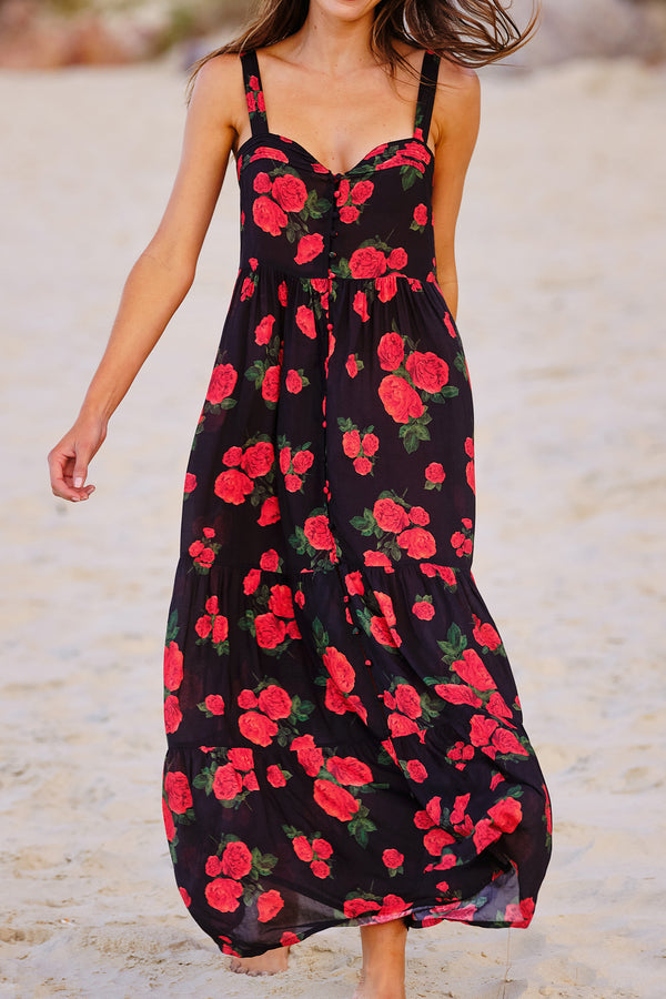 Sweetheart Neckline Maxi Dress PLUCKED ROSES