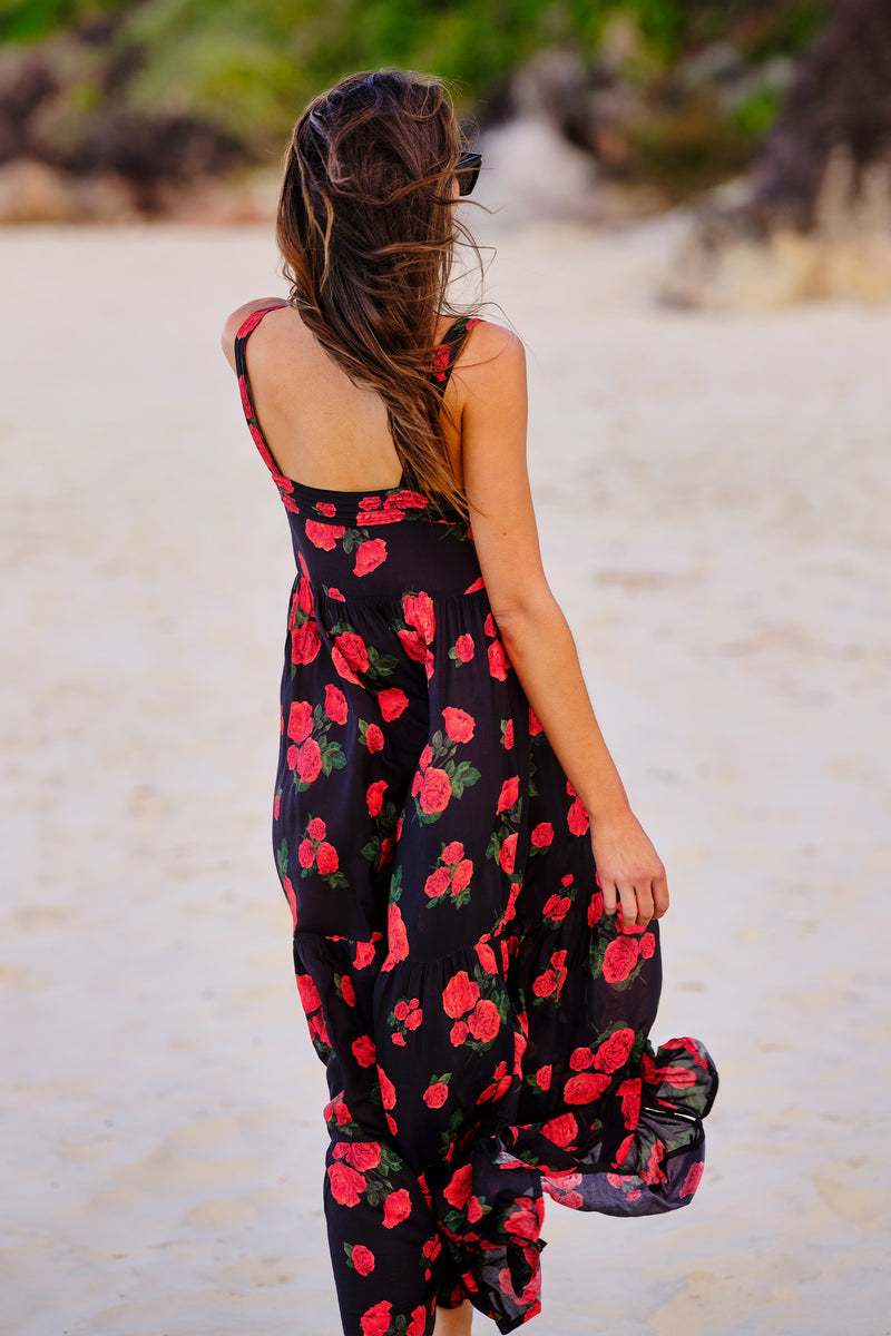 Sweetheart Neckline Maxi Dress PLUCKED ROSES