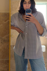 Striped Relaxed Button Up Shirt CHOCOLATE & WHITE