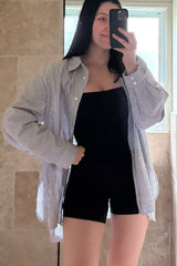 Striped Relaxed Button Up Shirt CHOCOLATE & WHITE