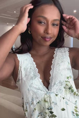 Delicate Lace Trim V-Neck Nightie LONDON BOTANICAL BLUE