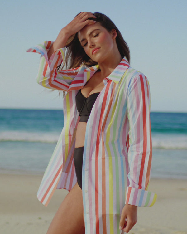 Beach Shirt Dress HAMPTONS STRIPE RAINBOW