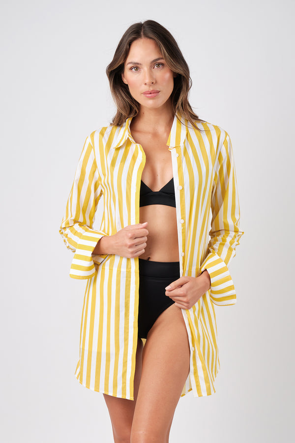 UNE PIECE-Beach Shirt Dress HAMPTONS STRIPE YELLOW