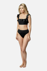 UNE PIECE-Classic Square Neck Bikini Bralette with Frill BLACK