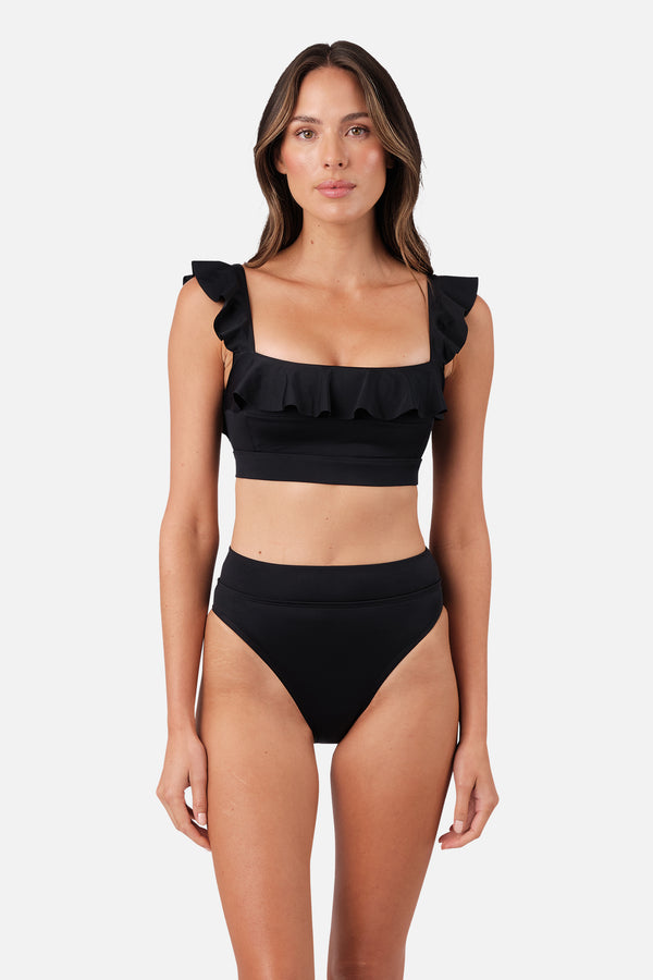 UNE PIECE-Classic Square Neck Bikini Bralette with Frill BLACK