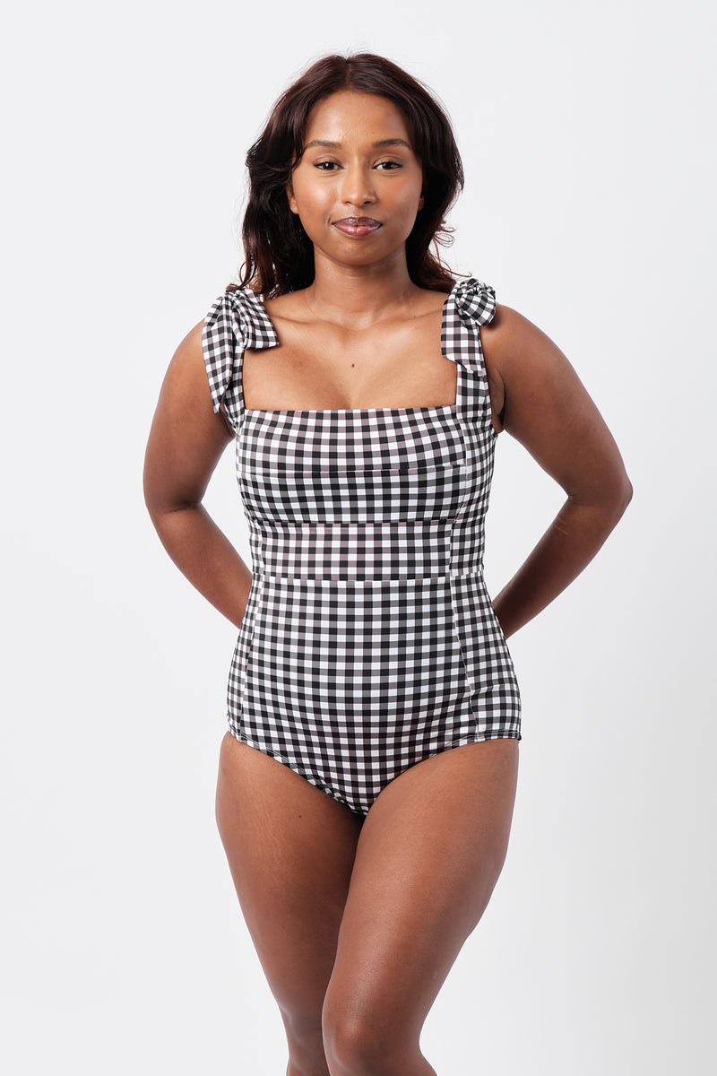UNE PIECE-Classic Square Neck BLACK GINGHAM