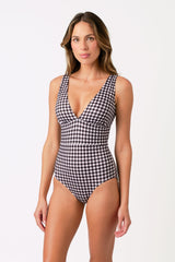 UNE PIECE-Classic V-Neck One Piece BLACK GINGHAM