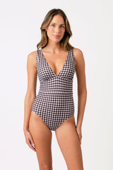 UNE PIECE-Classic V-Neck One Piece BLACK GINGHAM