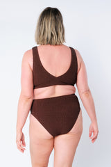 UNE PIECE-Crinkle Cut High-Waisted Bikini Bottom CHOCOLATE