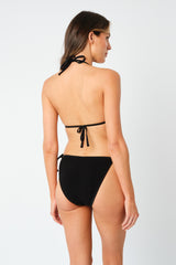 UNE PIECE-Crinkle Cut Longline String Bikini Bottom BLACK