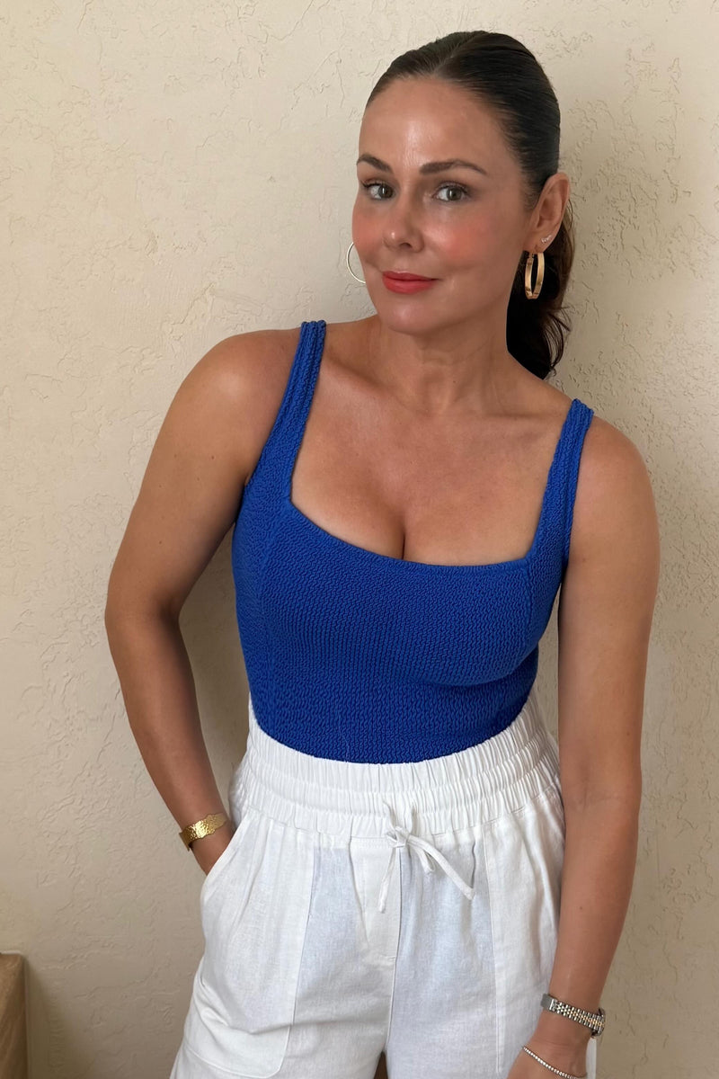 UNE PIECE-Crinkle Cut Square Neck One Piece COBALT BLUE