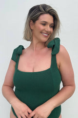 UNE PIECE-Crinkle Cut Square Neck One Piece FOREST GREEN