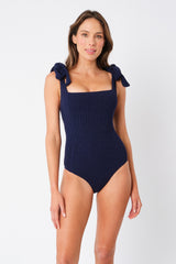 UNE PIECE-Crinkle Cut Square Neck One Piece NAVY