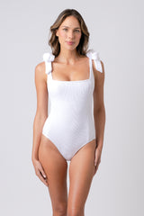 UNE PIECE-Crinkle Cut Square Neck One Piece WHITE