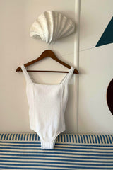 UNE PIECE-Crinkle Cut Square Neck One Piece WHITE