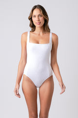 UNE PIECE-Crinkle Cut Square Neck One Piece WHITE